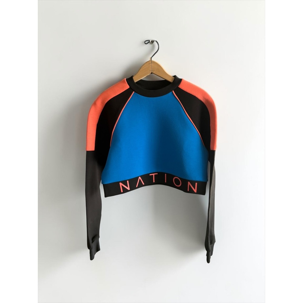 PE Nation x SoulCycle Cropped Sweatshirt Blue Orange Black Colorblock Logo Small